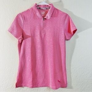 Puma Short Sleeve Striped Golf Polo Shirt Women Size Medium Red/White